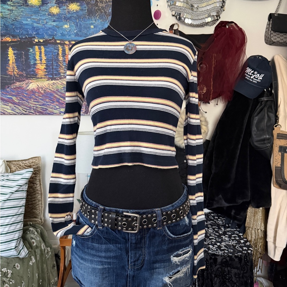 Brandy Melville Navy Striped Crop Top